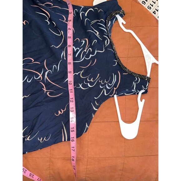 Juicy Couture Womens Beaded Neckline Navy Sleeveless Top With Abstract Print M - Picture 6 of 8